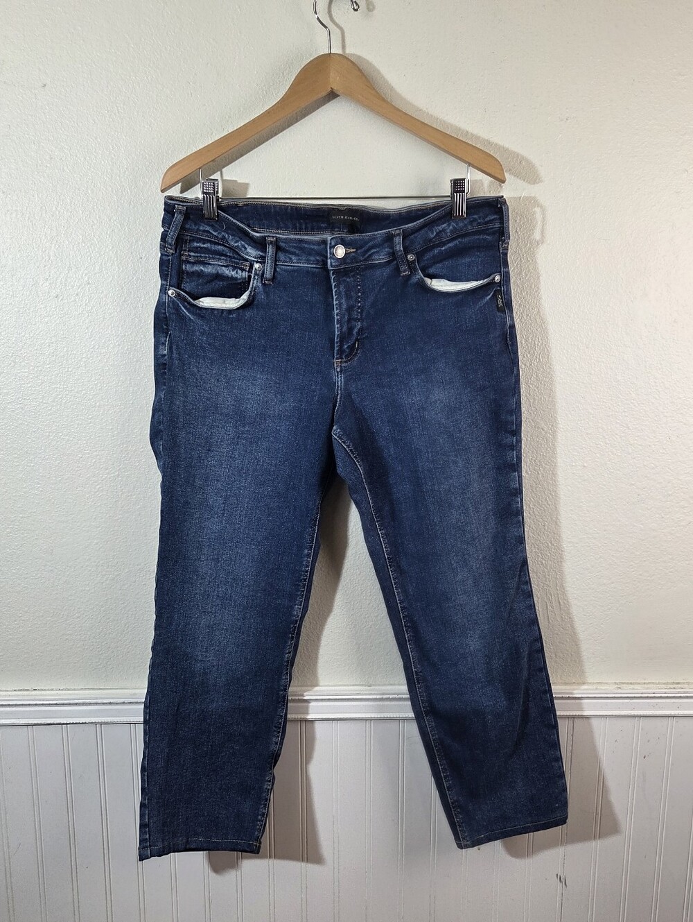 Silver Jeans Co Infinite Fit Mid Rise Straight Crop Jeans Womens 1X Plus Blue